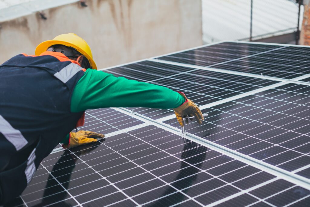Solar panels being installed on a roof