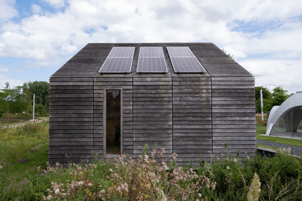 Home with rooftop solar panels
